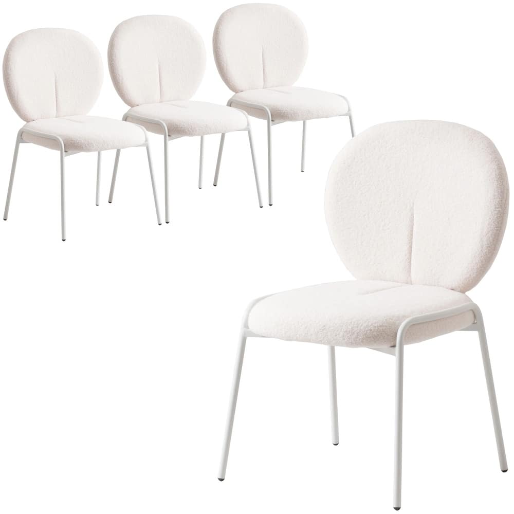 Celestial Modern Boucle Dining Chairs - Upholstered Accent Side Chairs with White Powder-Coated Iron Frame Set of 4