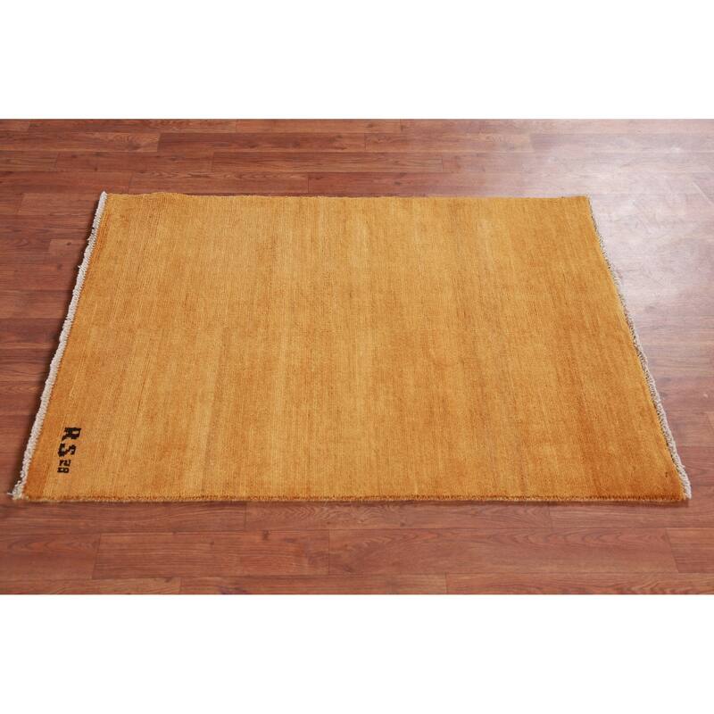 Yellow Rust Gabbeh Modern Rug Handmade Wool Carpet - 2'9" x 3'10"