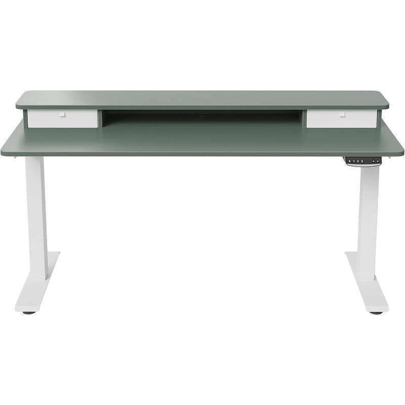 FEZIBO Height Adjustable Electric Standing Desk with Double Drawer, Stand Up Desk with Storage Shelf, Sit Stand Desk