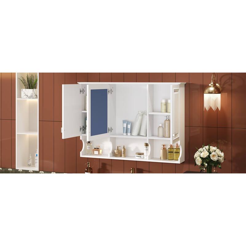 Roomfitters 41 Inch Mirror Medicine Cabinet with Open Shelves, Wall Mount Storage with Adjustable Shelf & Doors