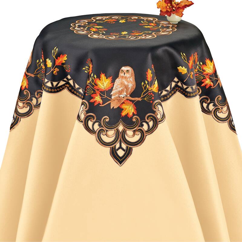 Embroidered Owl on Branches Fall Table Linens
