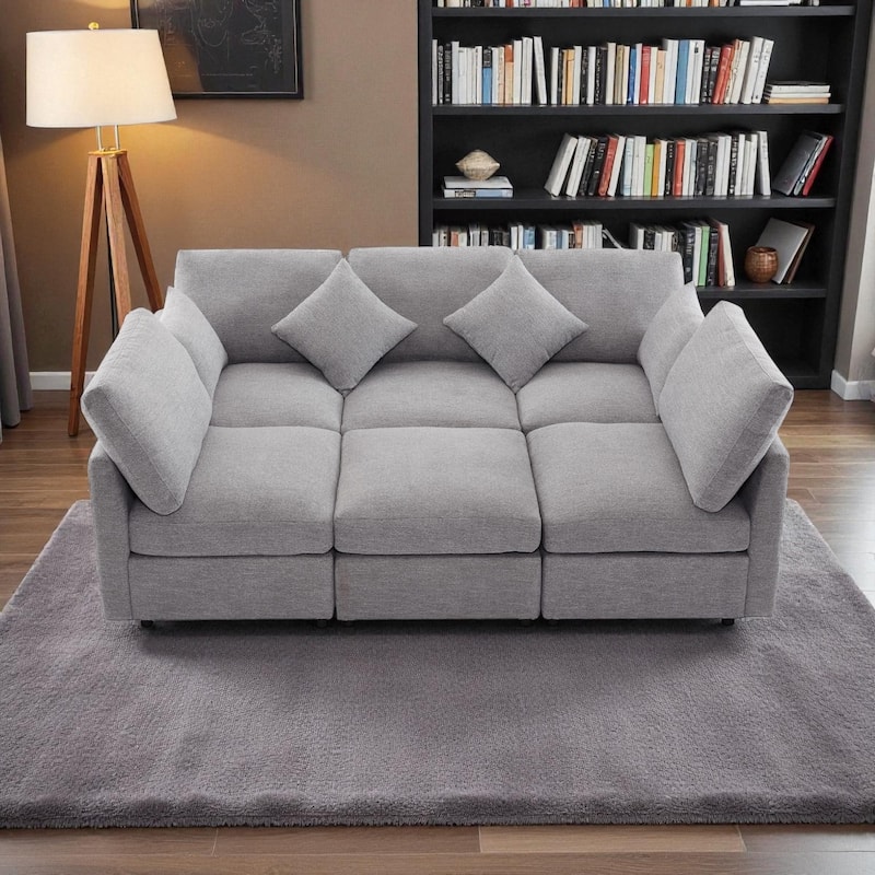 86.6" Modular Sectional Sofa with Ottoman and USB Ports, U-Shaped L-Shape Couch Bed with Chenille Fabric for Living Room