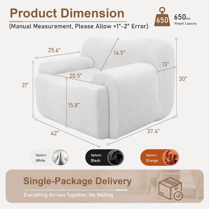 Chenille Accent Chair, Comfy Cloud Sofa Chair, Modern Armchair Boneless Reading Chairs