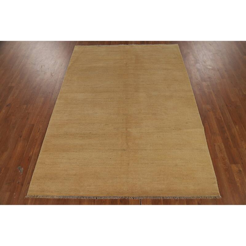 Contemporary Gabbeh Oriental Area Rug Hand-Knotted Solid Wool Carpet - 4'3" x 6'7"