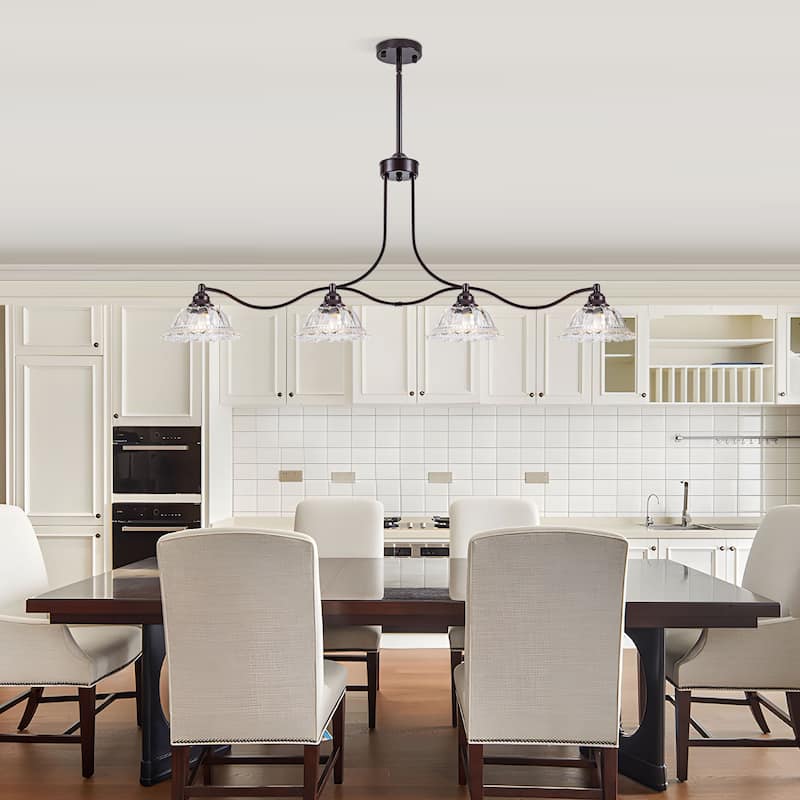 Starsky 4-Light Unique Flower-Shaped Crystal Glass Unique Oil Rubbed Bronze Kitchen Island Pendant