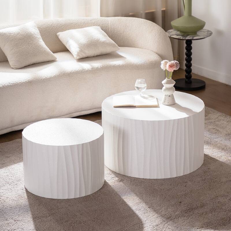 Set of 2 Round Wooden Nesting Coffee Tables - Modern Circle Design for Living Room