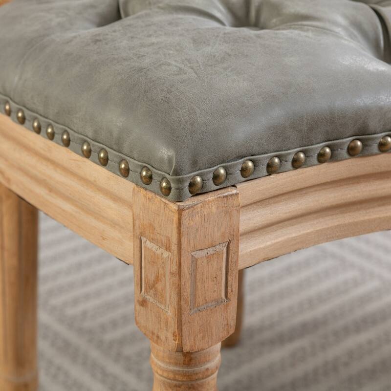 French Style Solid Wood Frame PU Leather Dining Chair with Nailhead Trim ,Set of 2