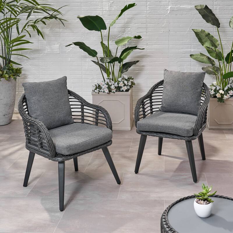 Tatiana Indoor/Outdoor Wicker Club Chairs with Cushions (Set of 2) by Christopher Knight Home - Gray+Black+Dark Gray