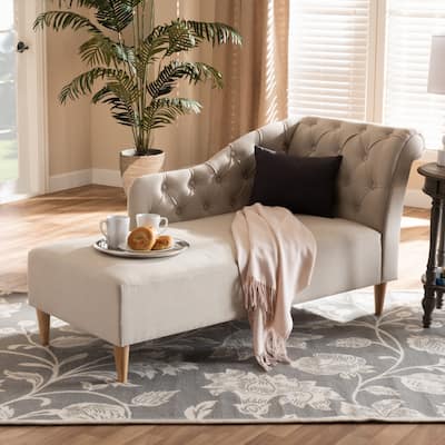 Baxton Studio Emeline Fabric Upholstered Oak Finished Wood Chaise Lounge