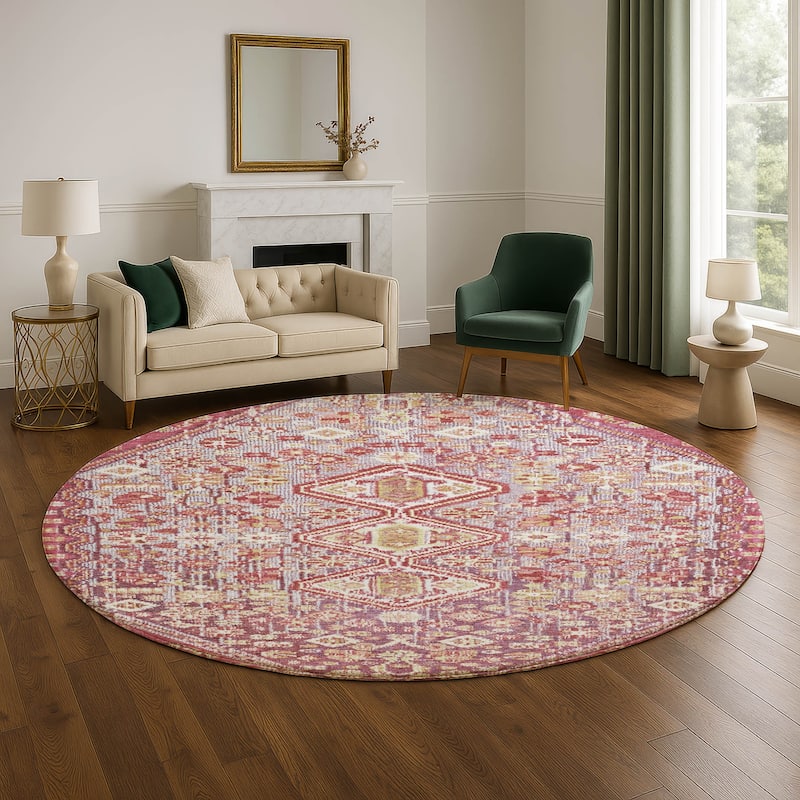 Premium Washable Super Soft Traditional Global Mayfield Rug - 8' x 8' - Merlot
