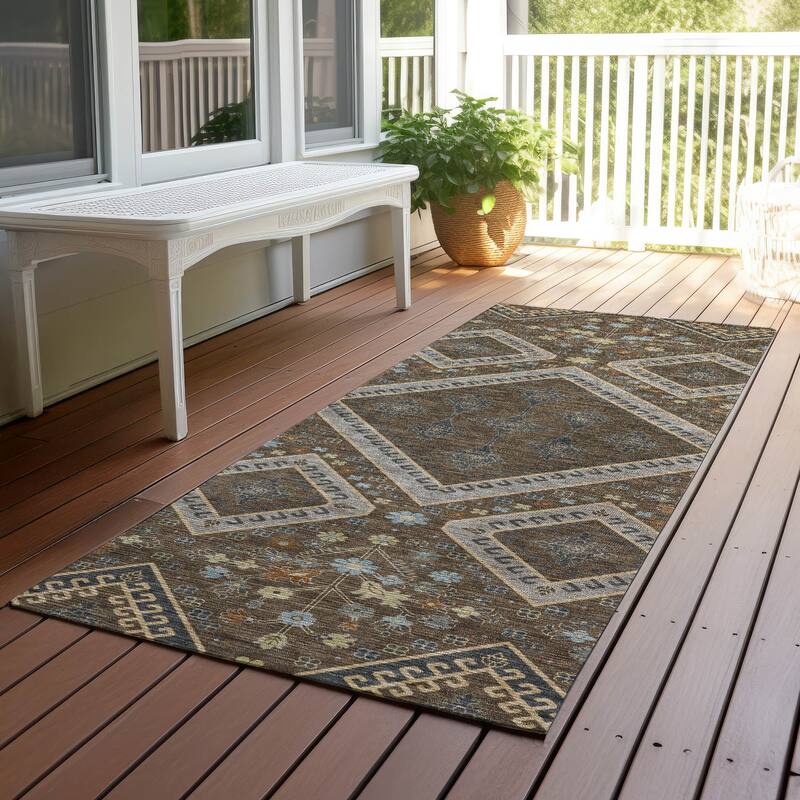 Machine Washable Indoor/ Outdoor Boho Milli Chantille Rug - Chocolate - 2'3" x 7'6"