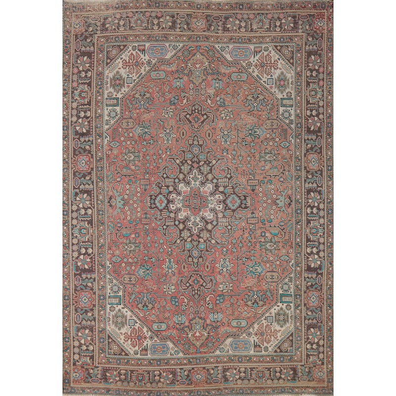 Pink Tabriz Persian Area Rug Hand-Knotted Wool Carpet - 6'8" x 9'9"