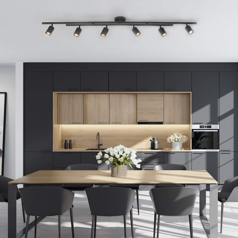 Waylon 6-Light Matte Black Track Lighting with Center Swivel Bars - one size
