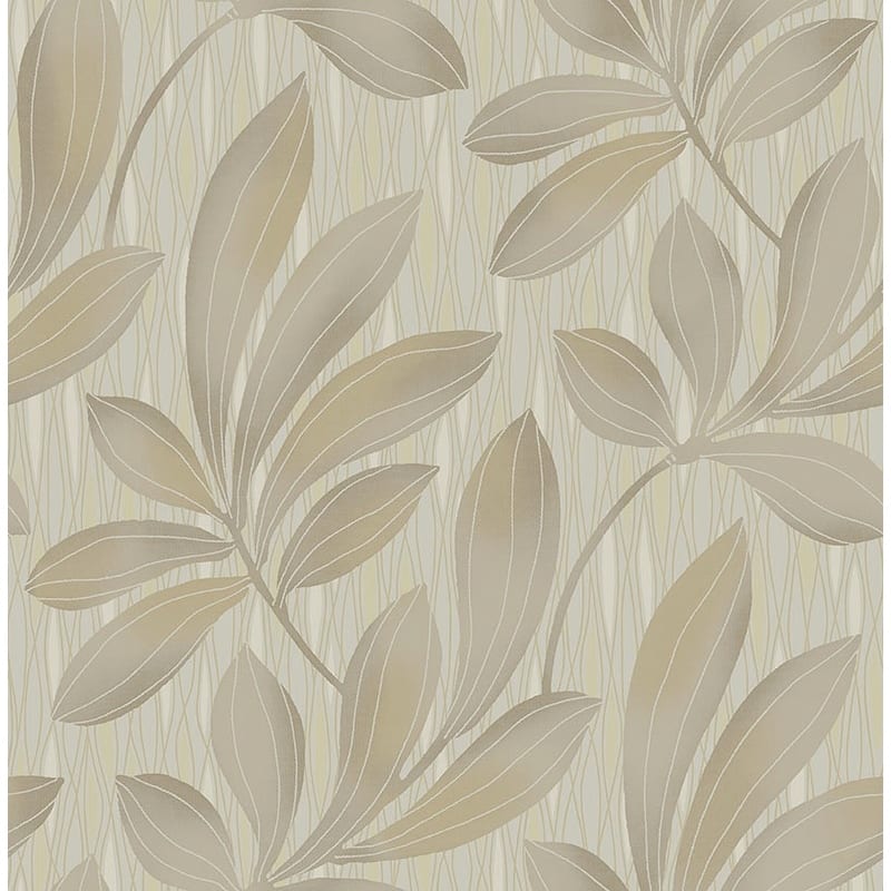 Seabrook Designs Martha Ikat Leaves Unpasted Wallpaper - 20.5 in W x 33 ft. L - Metallic Greige & Cafe
