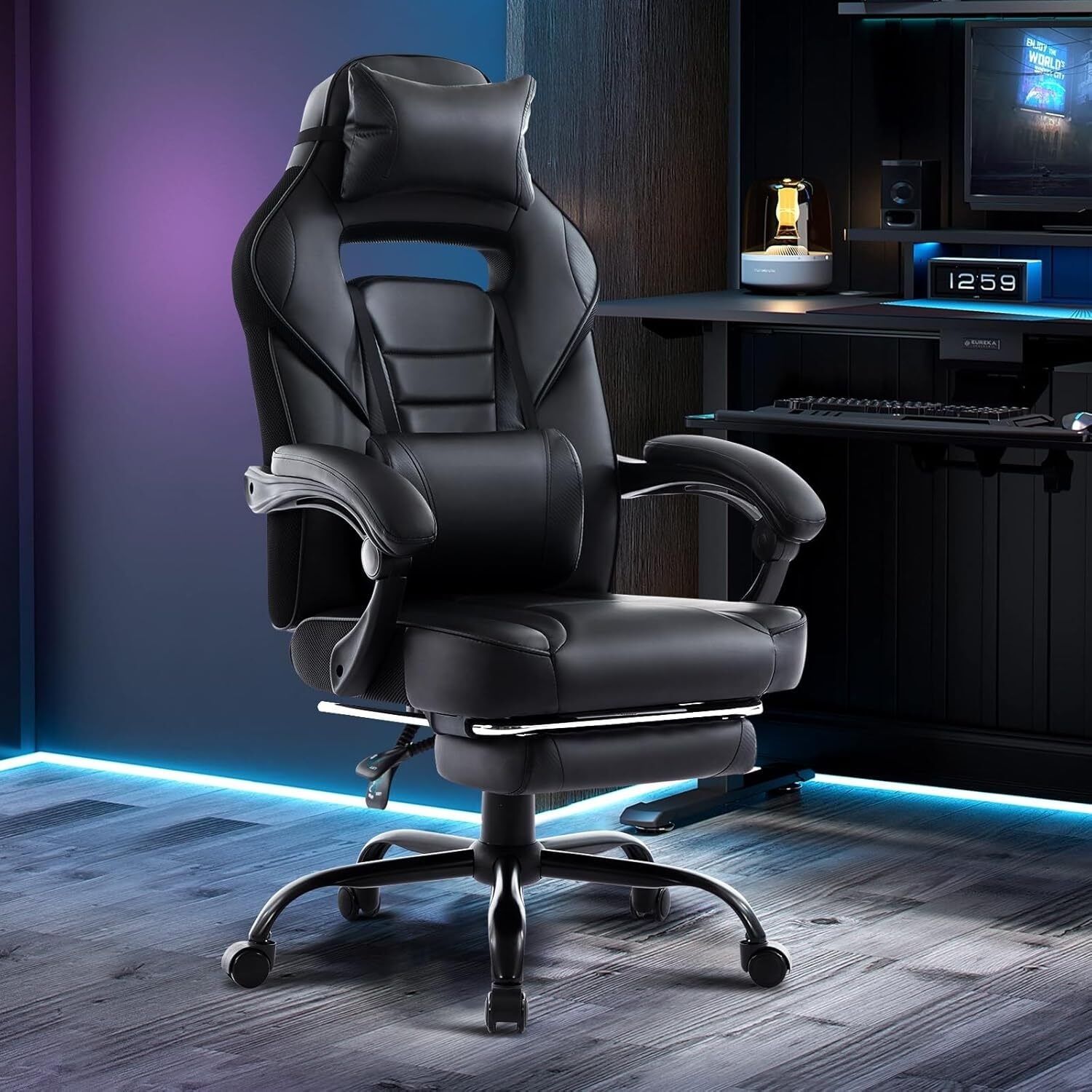 Office Gaming Chair with Footrest Adjustable Headrest for Gaming Working Relaxing