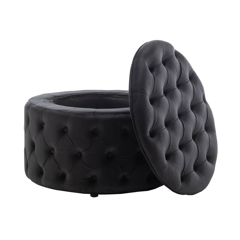 Porthos Home Fiene Velvet Upholstered Round Storage Ottoman