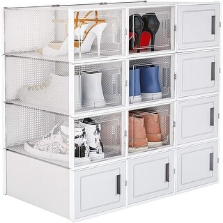 Stackable 6 transparent and 9 white shoe storage boxes (12 pieces ...