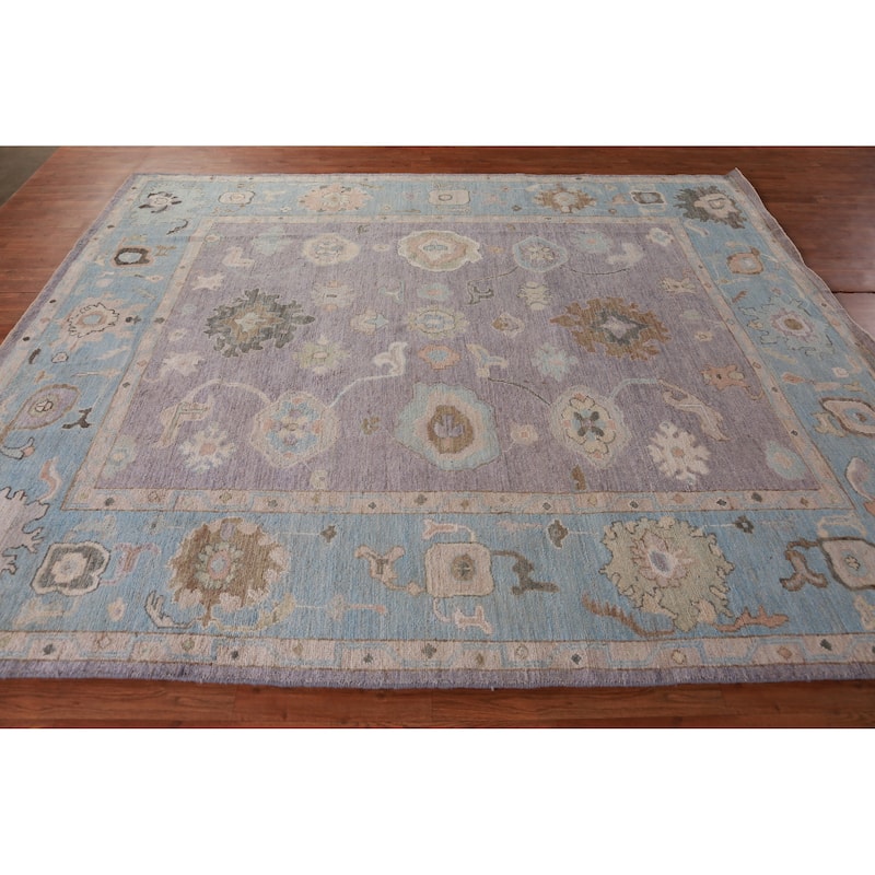 Hand Knotted Oriental 100% Wool Carpet Transitional All-Over Purples Oushak Area Rug - 9' 7'' X 8' 1''