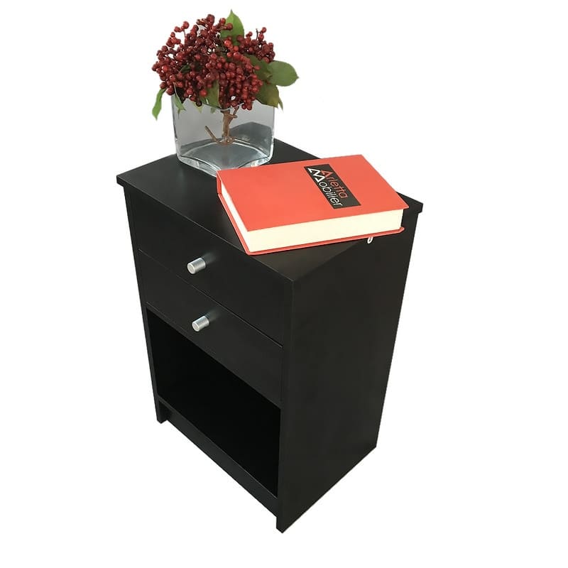 Round Handle Nightstand with Two Drawer Black