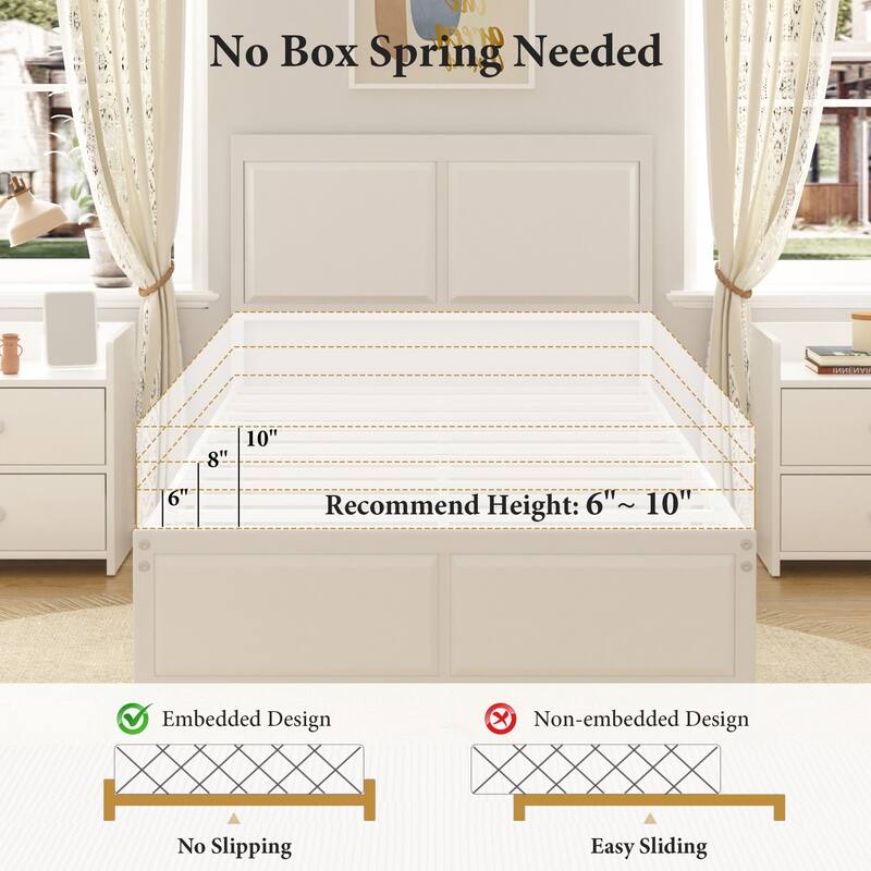 VECELO Platform Bed Frame with Wooden Headboard Heavy Duty Steel Slats Support No Box Spring Needed