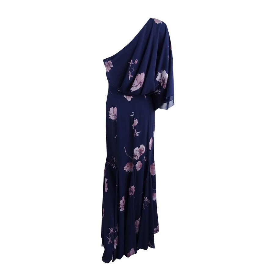 Shop Fame And Partners Women S One Shoulder Floral Print Gown 2