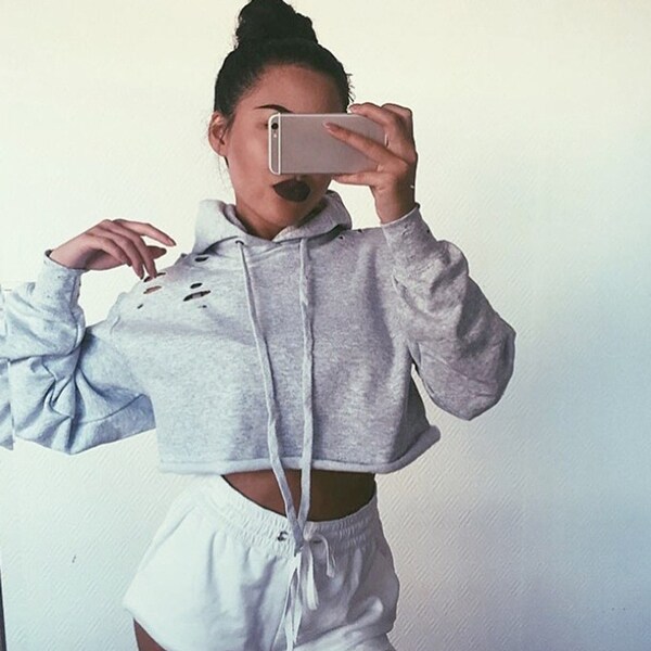 sweater crop hoodie