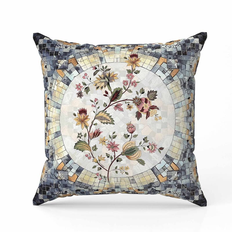 Botanical Mosaic Faux Suede Reversible Throw Pillow Gray and Rust