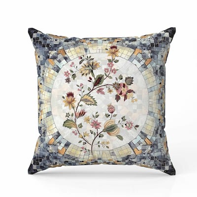 Botanical Mosaic Faux Suede Reversible Throw Pillow Gray and Rust