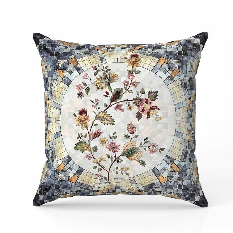 Botanical Mosaic Indoor/Outdoor Reversible Throw Pillow Gray and Rust