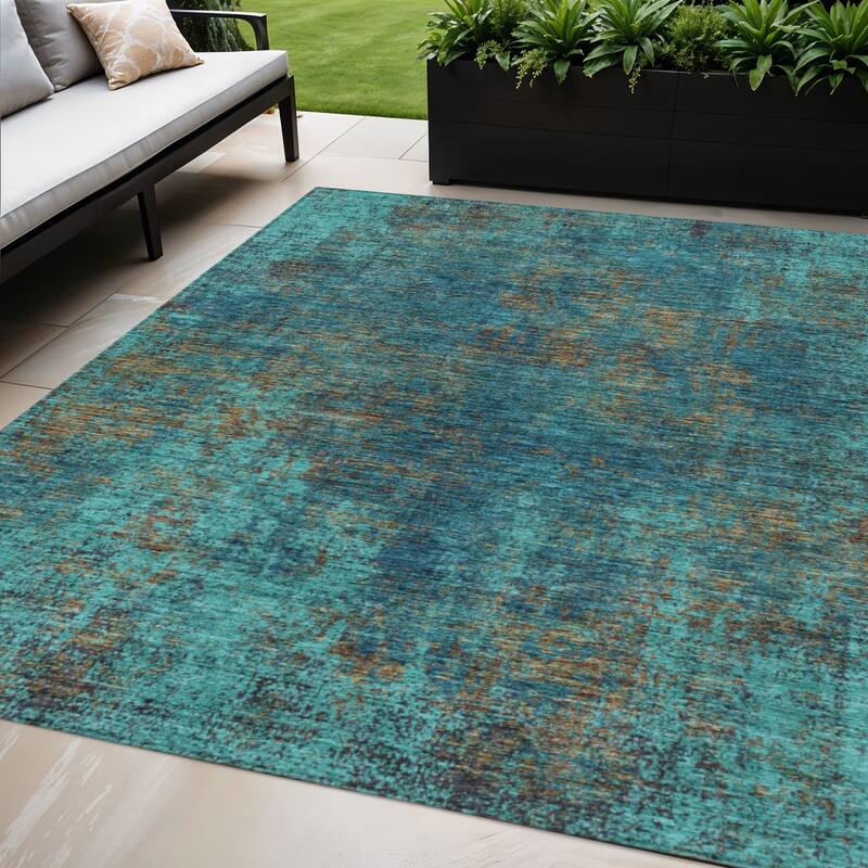HomeRoots Abstract Transitional Rectangle Outdoor Rug - 5' X 8'