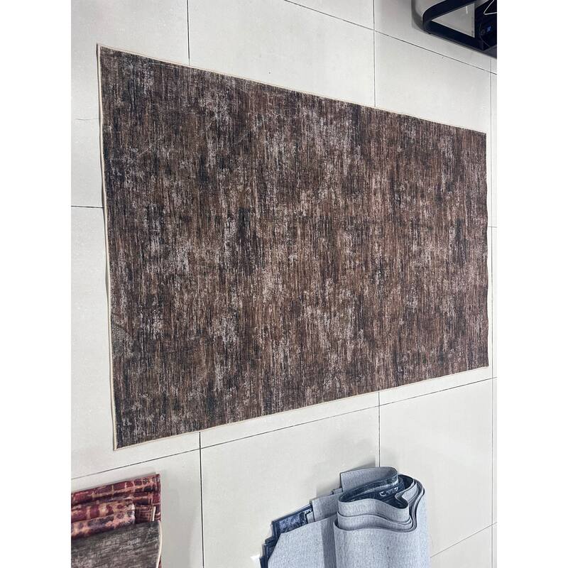 Rugs for Living Room Modern Abstract Area Rug Non-Slip Low Pile Accent Rug Soft Foldable Solid Rug - 4' Round - Brown