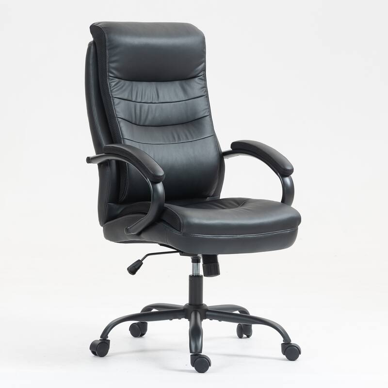 High-End PU Leather High Backrest Office Chair with Waterfall-Style Seat and Segmented Padding Design, for office - Black