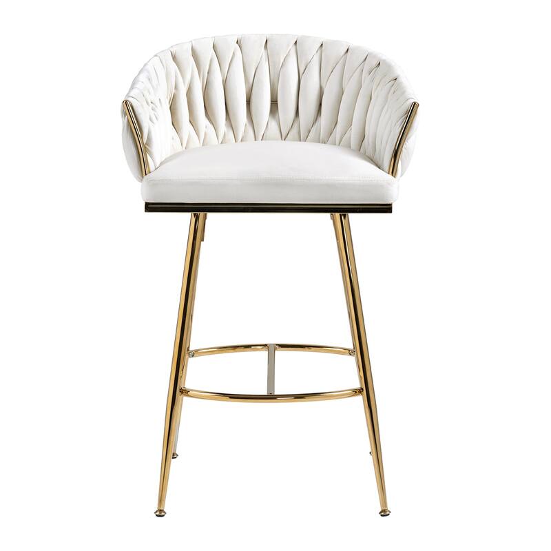 26''Counter Height Bar Stools w/Velvet Upholstery and Golden Chromed Base（Set of 2） - N/A