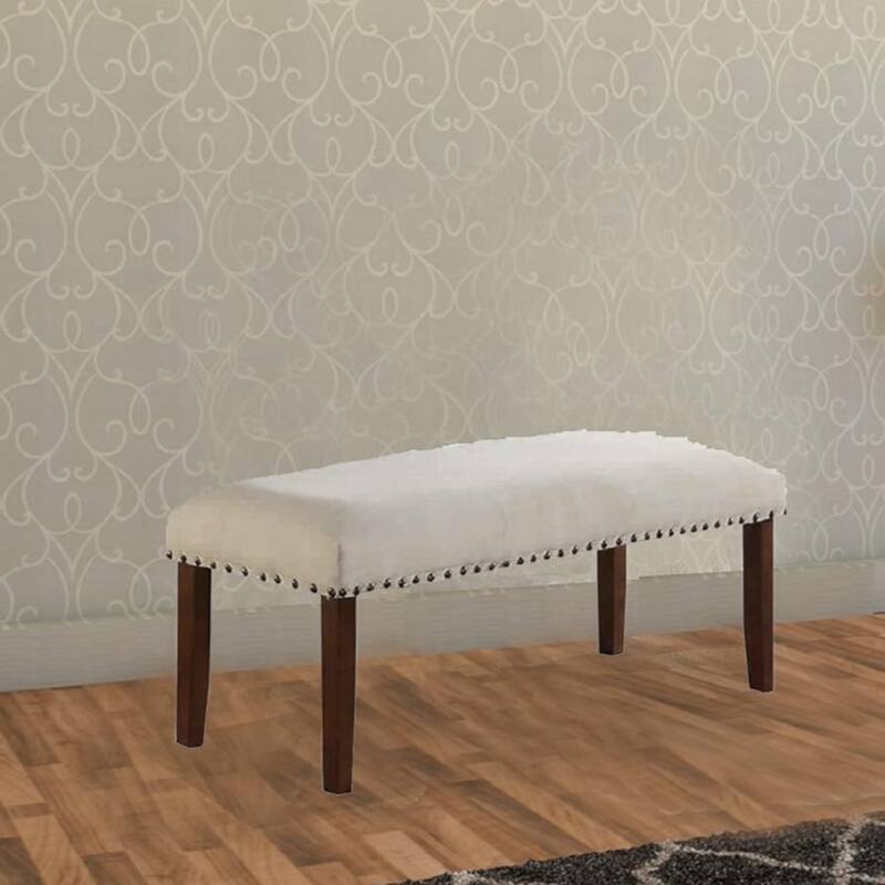 Classic Cream Finish Upholstered Cushion Chairs 1pc Bench Nailheads Solid wood Legs Dining Room - Beige