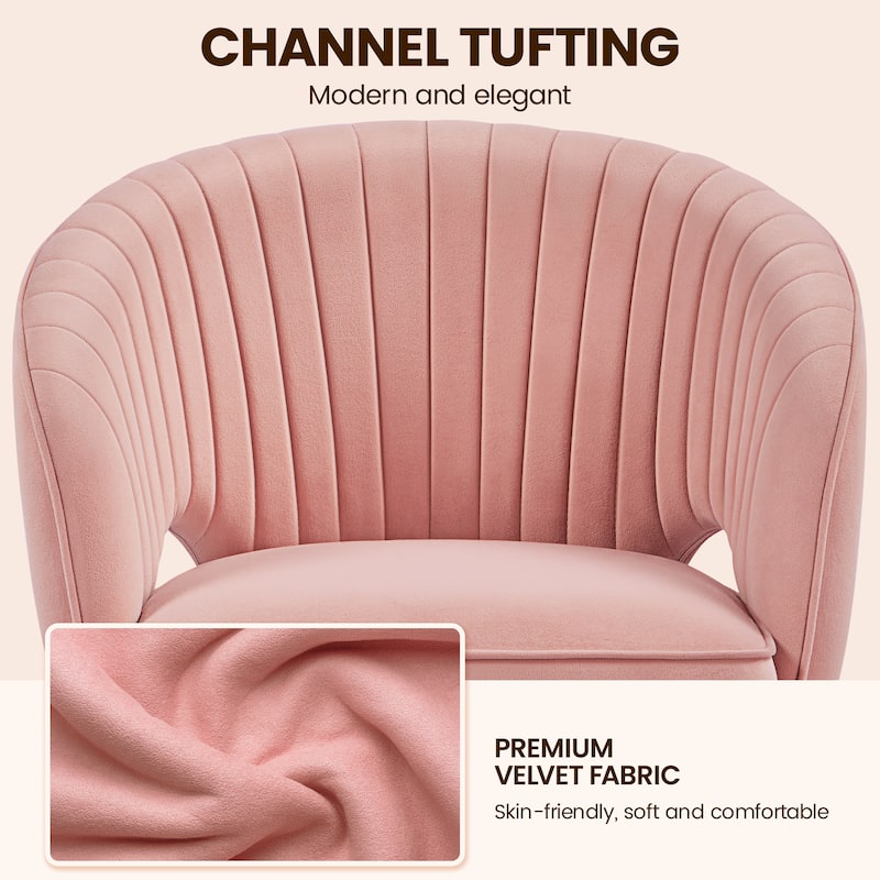 Yaheetech Velvet Office Chair with Tufted Barrel Back, Rolling Wheels, Adjustable Seat Height