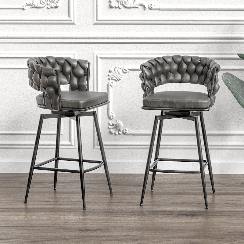 Bar Stool Set Of 2,Black Legs Barstools - Black+Brown