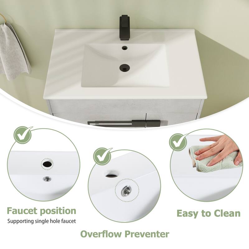 30" FreeStanding Bathroom Vanity with Sink, Floor Stand Bathroom Vanity with Soft Close Door and Adjustable shelf