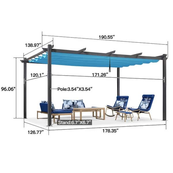 dimension image slide 4 of 21, PURPLE LEAF Gazebo Outdoor Retractable Modern Large Size Pergola w Lights