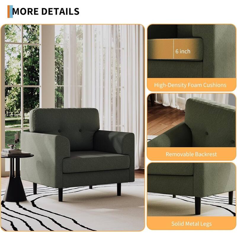 Modern Single Sofa, Upholstered Armrest Accent Chair for Living Room, Bedroom