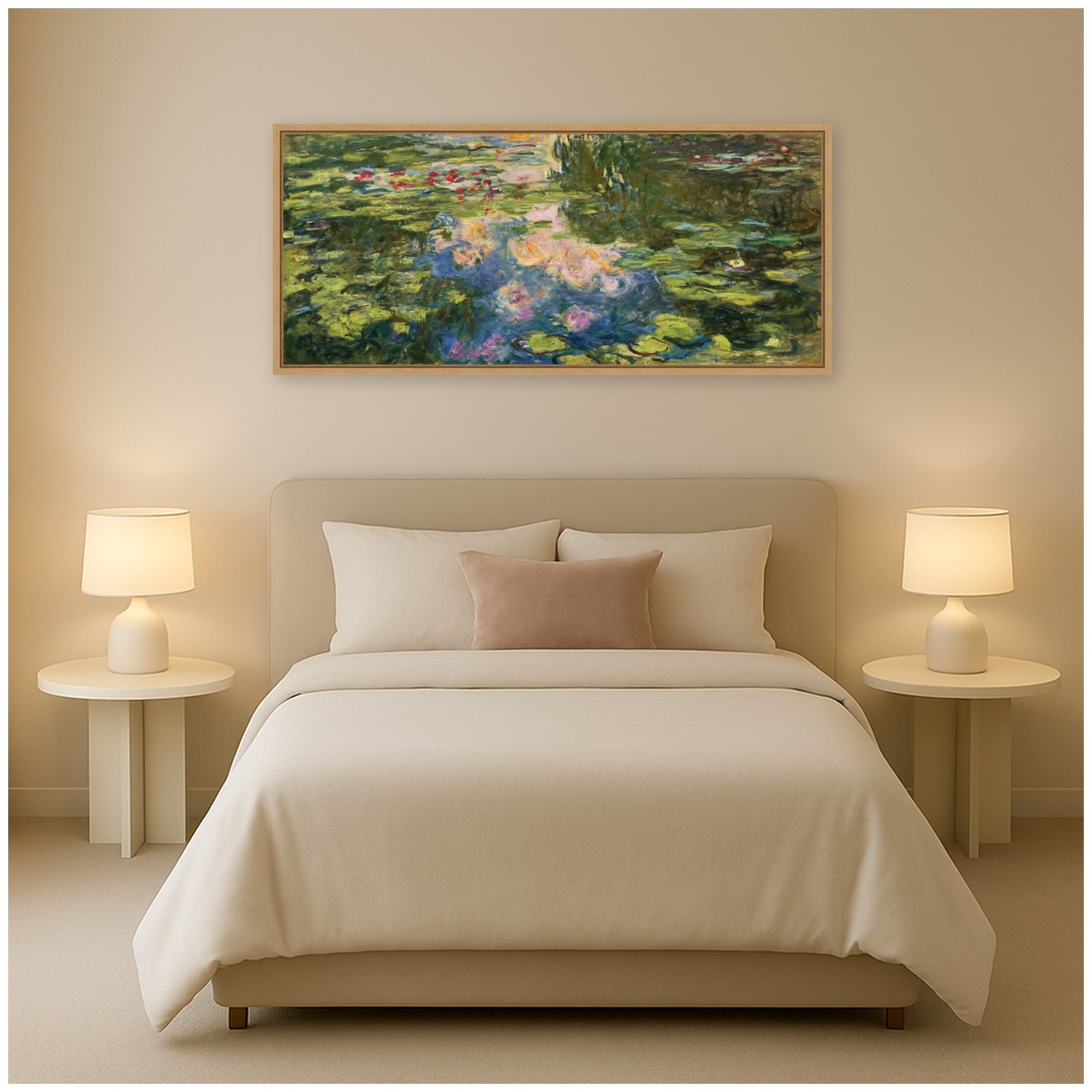 Kate and Laurel Water Lily Pond Claude Monet by Nostalgia Prints Framed Canvas Wall Art Print