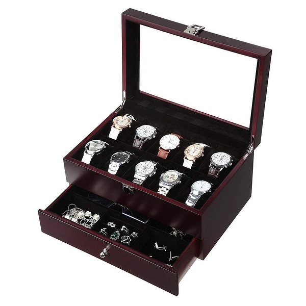 Wooden Watch Box 10 Slots 4 multi-functional parts Jewelry Organizer Storage Case. Opens flyout.