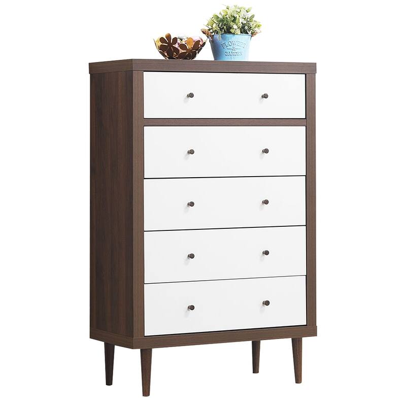 Costway 5 Drawer Dresser Wood Chest of Drawers Storage Freestanding