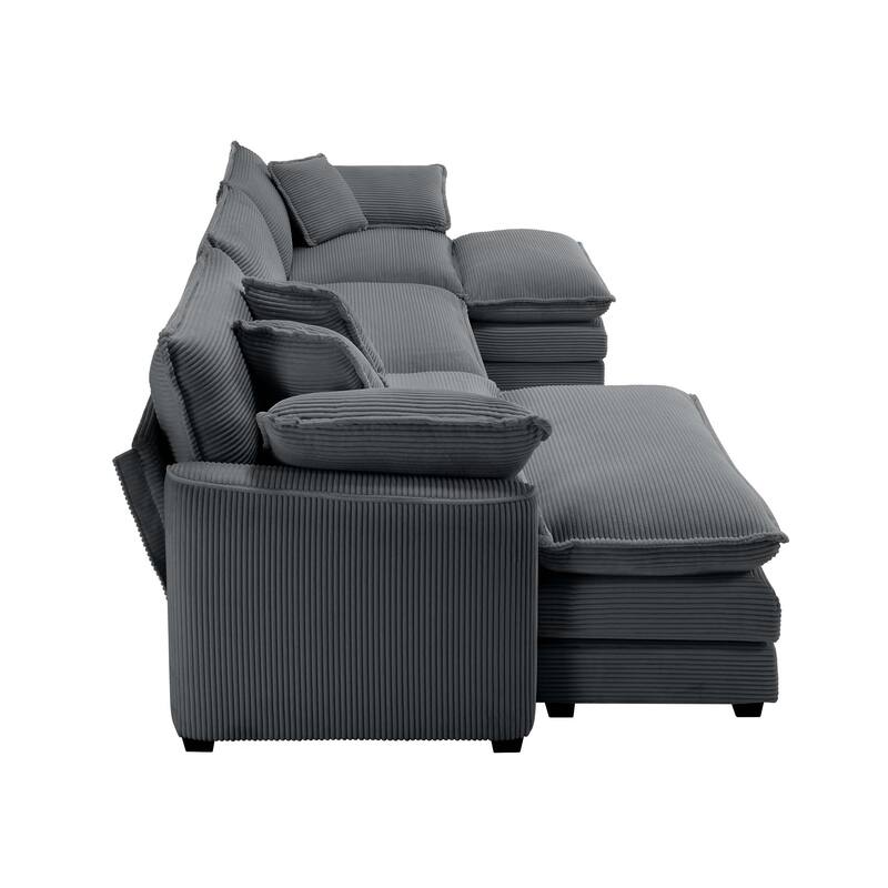 Grey 115" Corduroy Modular U-Shaped Sectional Sofa with 2 Ottomans