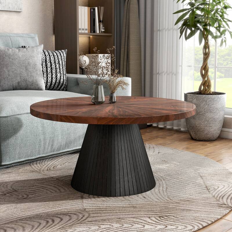 Furniture of America Dravo Modern Brown and Black Round Coffee Table