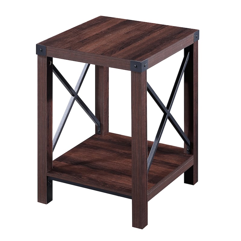 Ledel Rustic Farmhouse End Table Accent Side Table with Storage Shelf