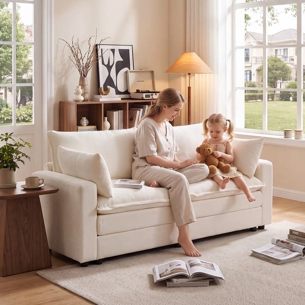 Modular Cloud Sectional Sofa Cream Chenille Fabric Convertible Couch with Storage Ottoman 2/3/4 Seater Sofa for Living Room - Bed Bath & Beyond