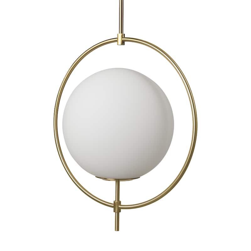 Farrah White Frosted Glass Globe w/Gold Metal Frame Pendant Light - White and Gold