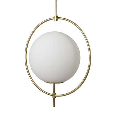 Farrah White Frosted Glass Globe w/Gold Metal Frame Pendant Light