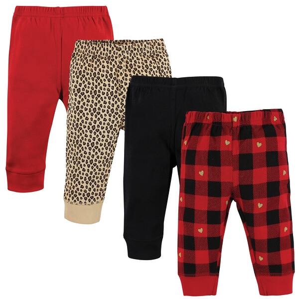 slide 1 of 1, Hudson Baby Girl Cotton Pants, Gold Heart Plaid, 2T Gold Heart Plaid - 2T