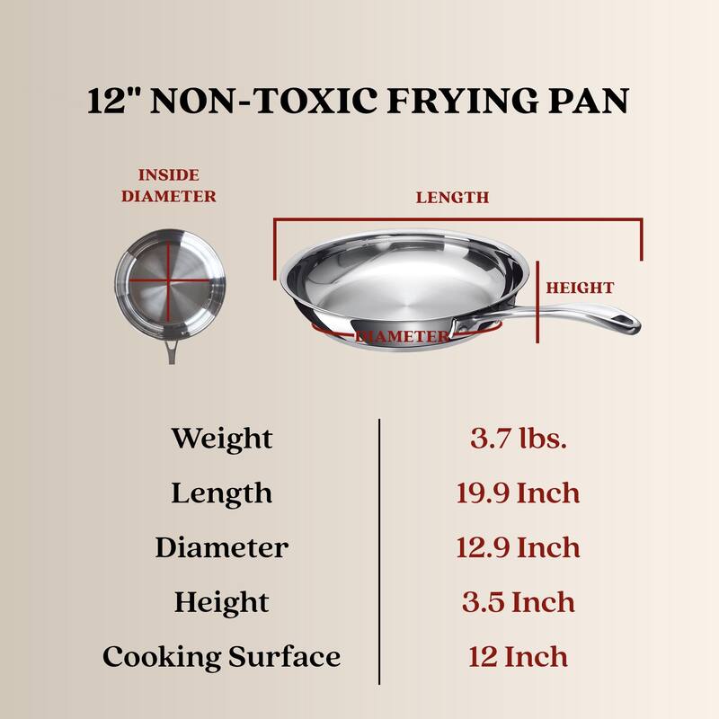 Alva Chef Stainless Steel Frying Pan, Non-Toxic Cookware